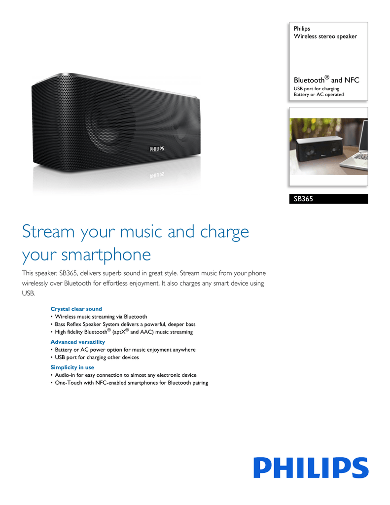 philips sb365 wireless stereo speaker