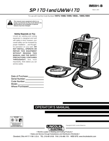 Lincoln Electric SP170-I - 10488 Operator Manual | Manualzz