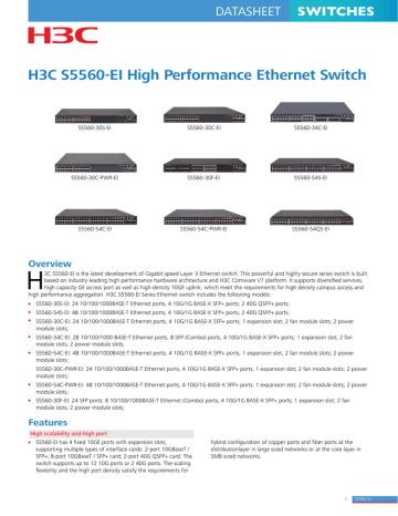 H3C S5560-EI 30S-EI, 54S-EI, 30C-EI, 34C-EI, 54C-EI, 30F-EI, 30C-PWR-EI ...