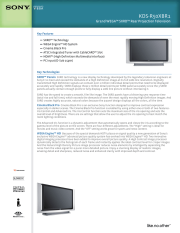 Sony QUALIA KDS-R50XBR1 Brochure | Manualzz