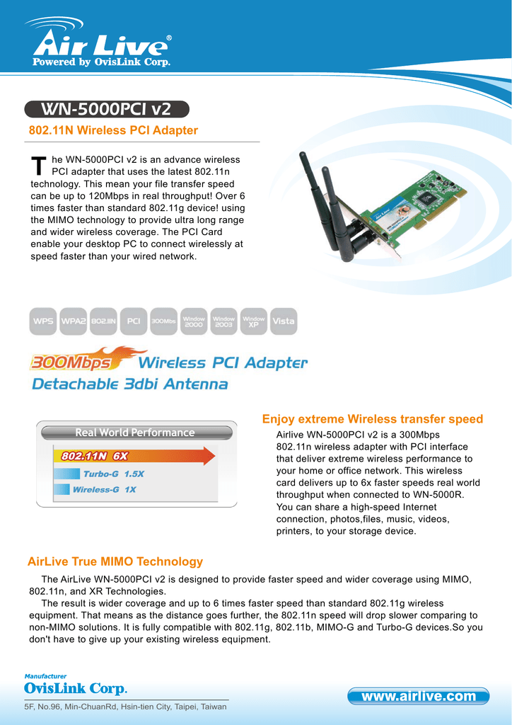 drivers ovislink 802.11g wireless lan pci card