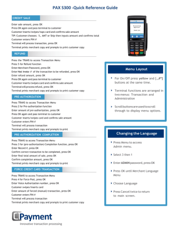 PAX S300 -Quick Reference Guide | Manualzz