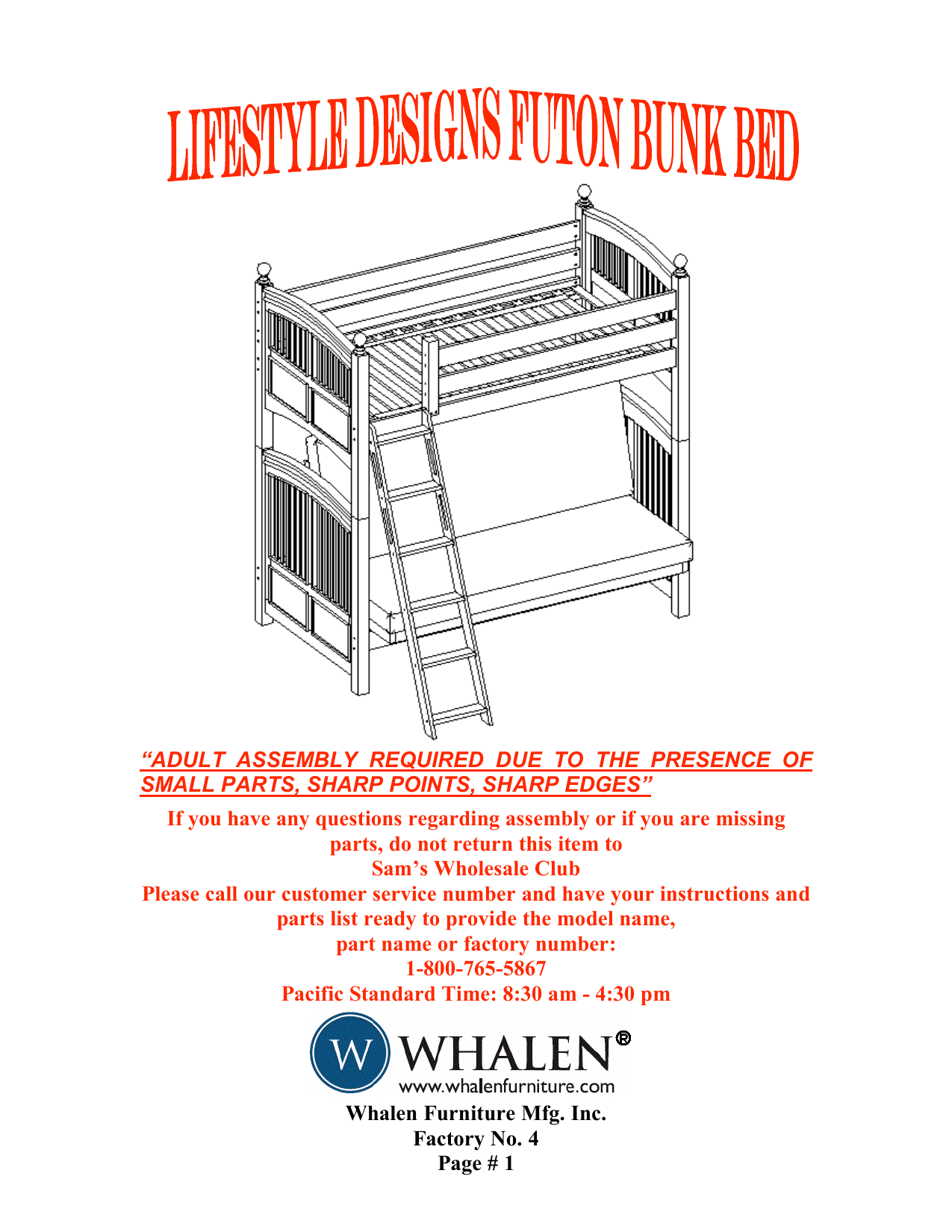 Whalen Furniture Mfg Inc Factory No, Twin Over Futon Bunk Bed Assembly Instructions