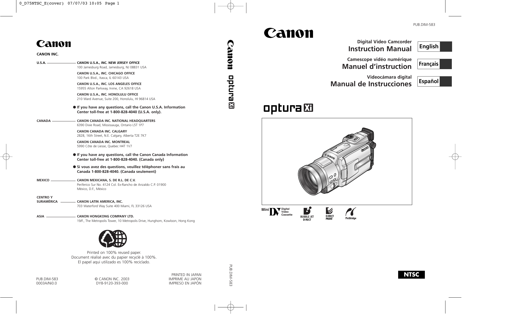 Canon Optura Xi MiniDV Camcorder Manual Manualzz