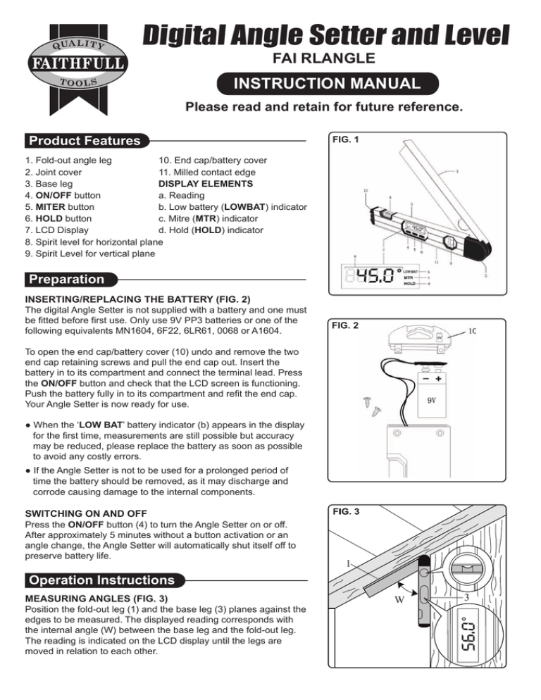 Digital Angle Setter And Level Manualzz