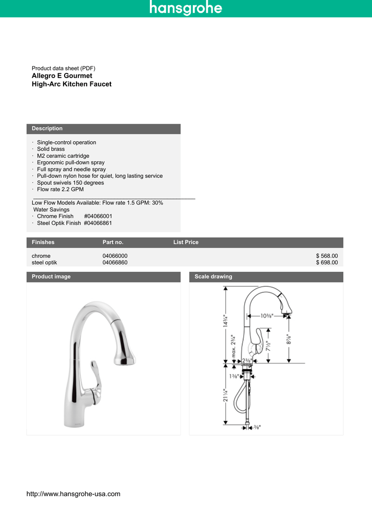 Http Www Hansgrohe Usa Com Allegro E Gourmet High Manualzz Com