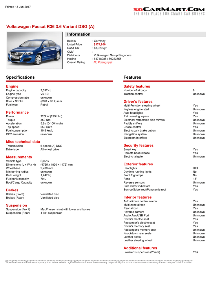 Volkswagen Passat R36 3 6 Variant Dsg A Information Manualzz
