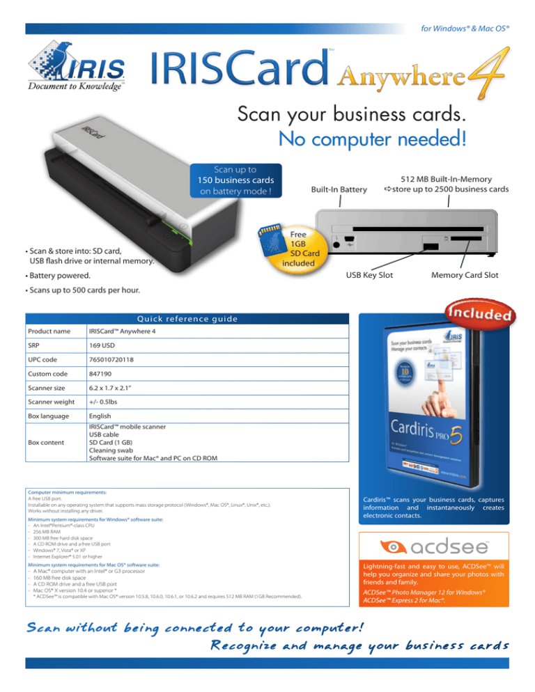 Iriscan Anywhere 2 Productsheet English Manualzz