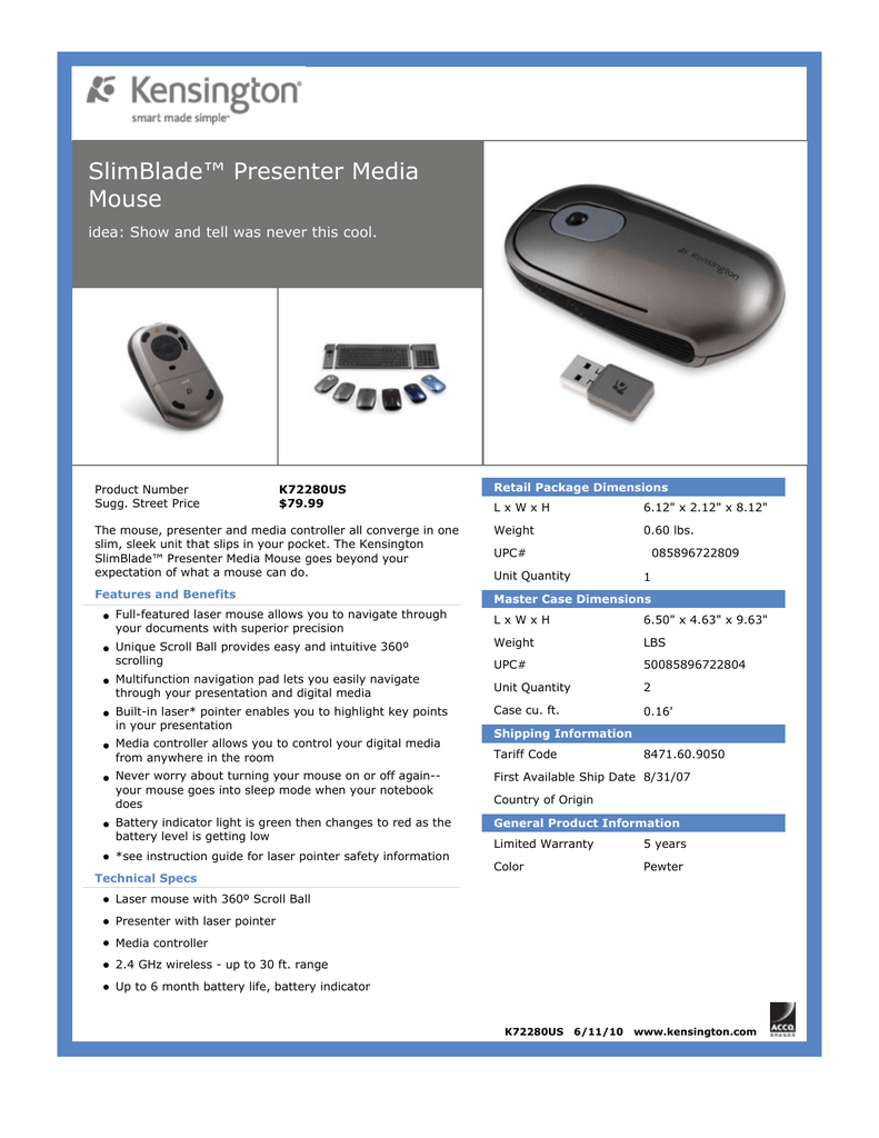 Solução de problemas de botão de mouse de computador Kensington slimblade