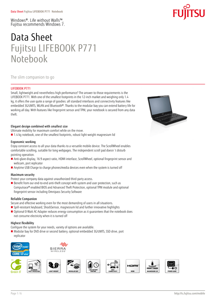 Data Sheet Fujitsu Lifebook P771 Notebook Manualzz Com