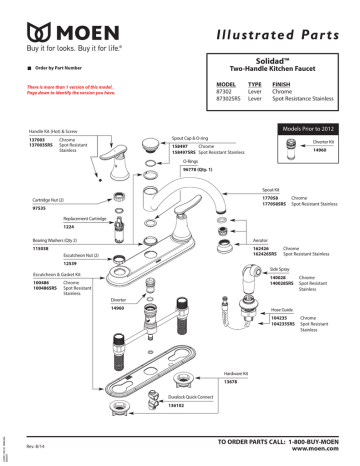 Moen | 87302 | 87302SRS | User manual | Illustrated Parts | Manualzz