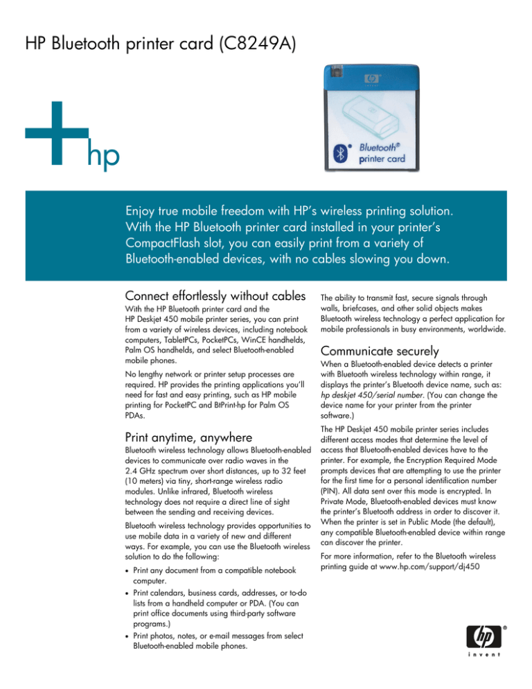 hp bluetooth printer card