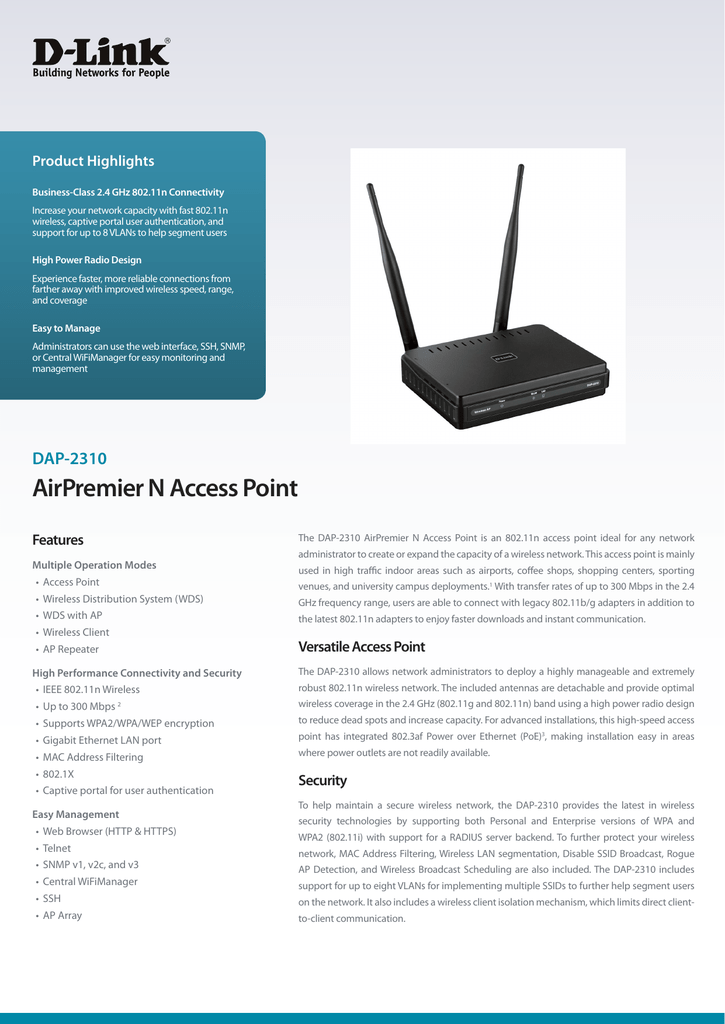 D-Link DAP-2310 AirPremier N 2.4GHz High Power Access Point