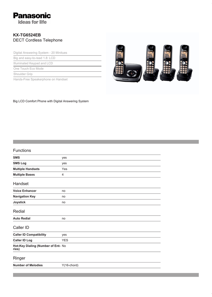 KXTG6524EB DECT Cordless Telephone Functions Handset Manualzz