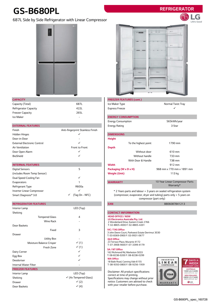 Lg Gs B680pl Specification Manualzz