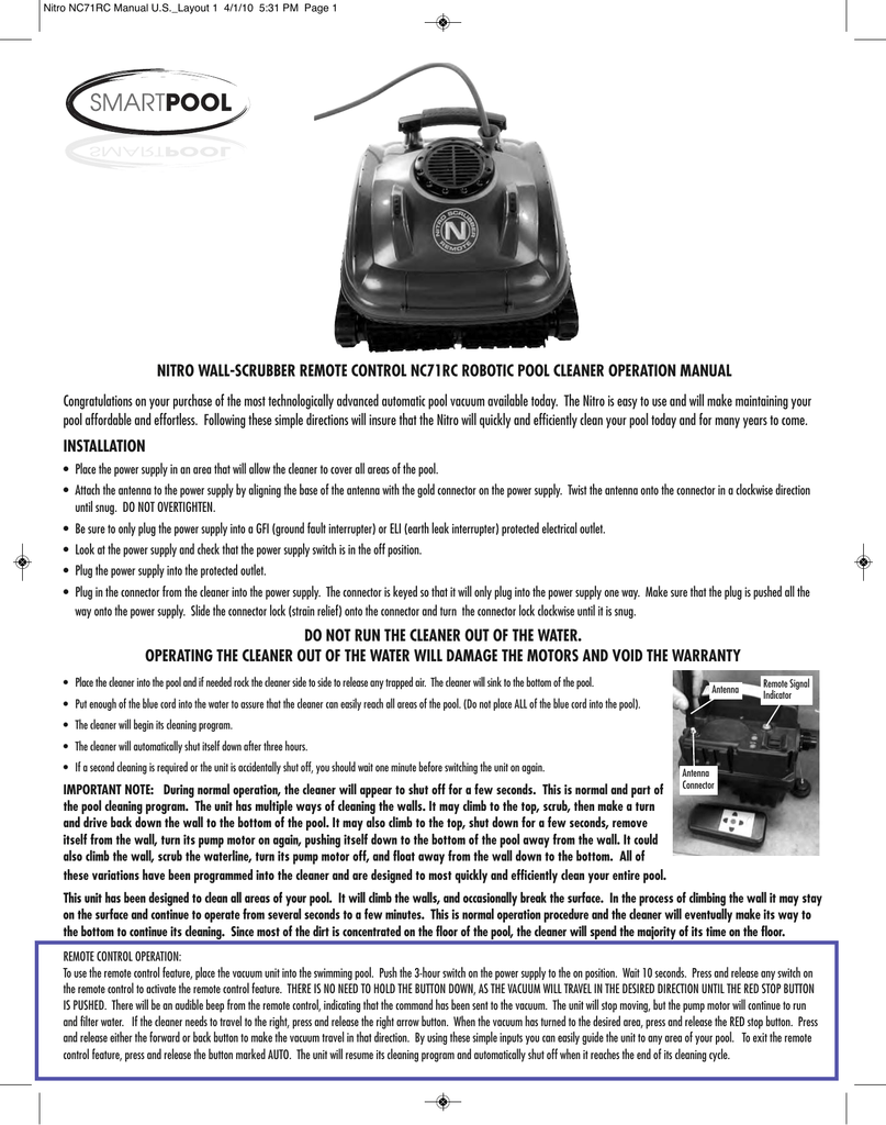 Nitro Wall Scrubber Remote Control Nc71rc Robotic Manualzz