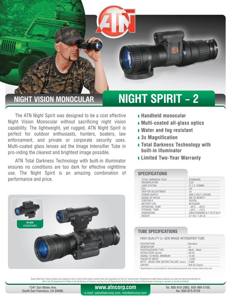 ATN Night Spirit MP-2 Night Vision Multi-Purpose Monocular 