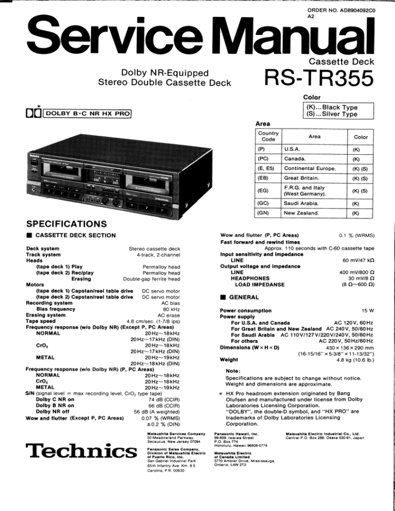 Technics Rs Tr 355 Service Manual Manualzz