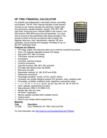 Hp 17bii Financial Calculator Manualzz