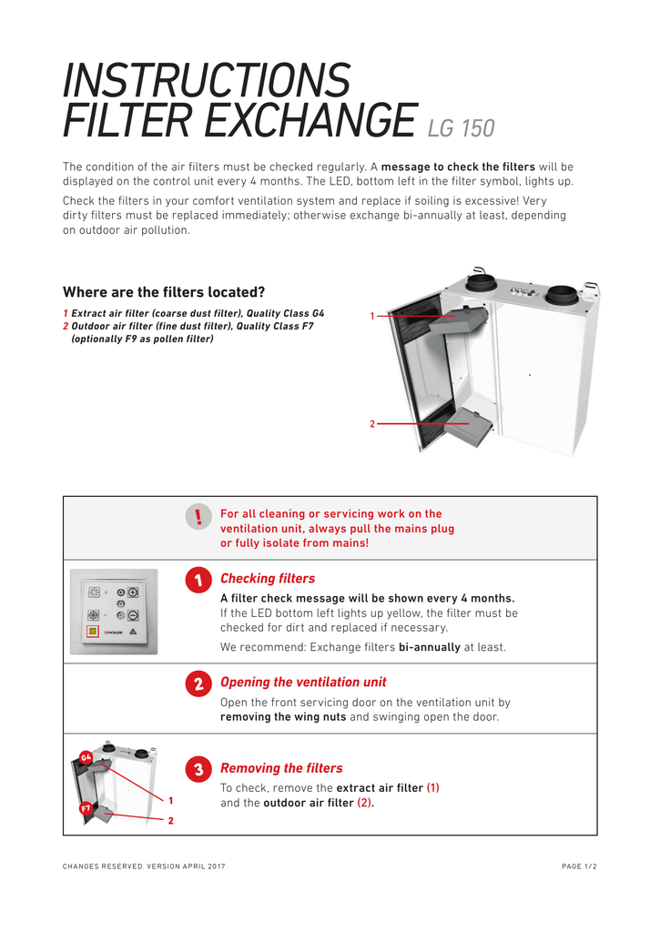 Instructions Filter Exchange Lg 150 Manualzz Com
