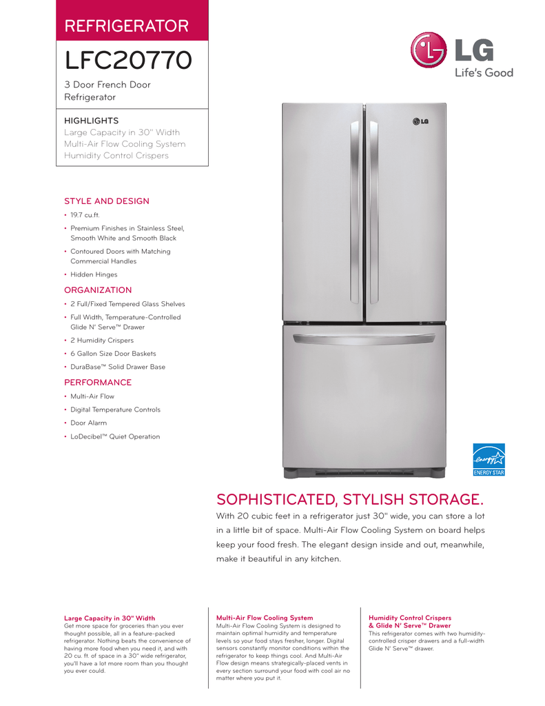 Lg Appliance Lfc20770sw Quick Specs 1 Manualzz Com