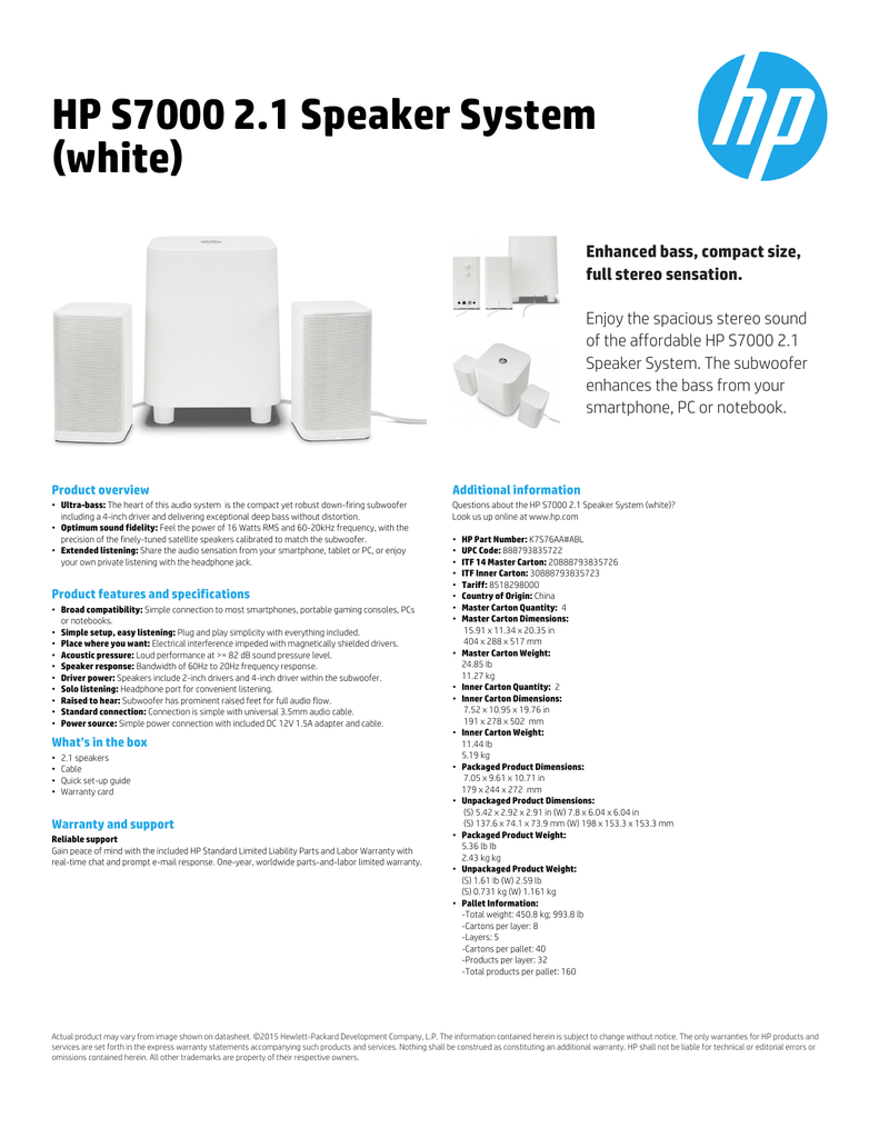 hp 2.1 speaker system s7000