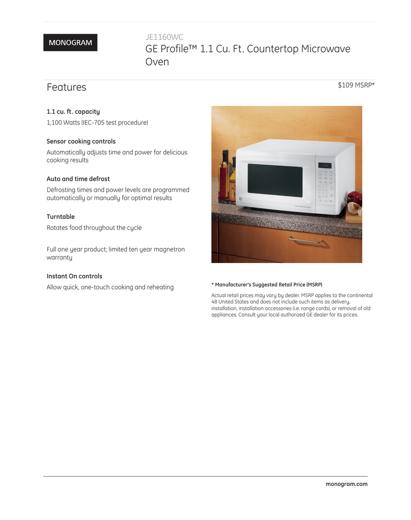 Ge Profile 1 1 Cu Ft Countertop Microwave Oven Features