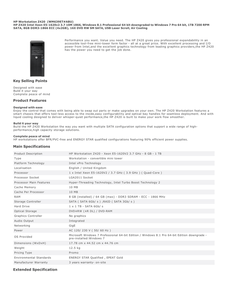 hp z420 specs pdf