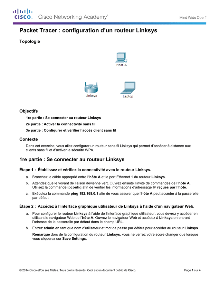 Packet Tracer : configuration d`un routeur Linksys | Manualzz