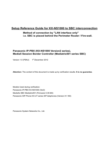 Setup Reference Guide For Kx Ns1000 To Sbc Manualzz