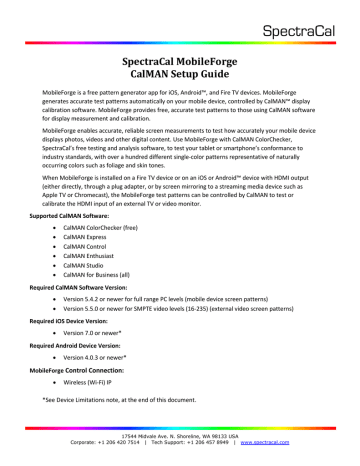 SpectraCal MobileForge CalMAN Setup Guide | Manualzz