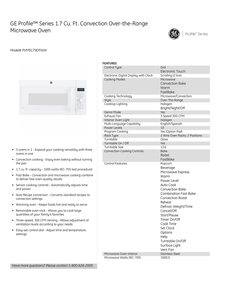 Ge Profile Series 1 7 Cu Ft Convection Over The Manualzz Ge Profile Series 1 7 Cu Ft