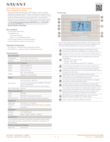 Savant SST-W100-00 SAVANT WIRELESS THERMOSTAT Quick Reference Guide | Manualzz