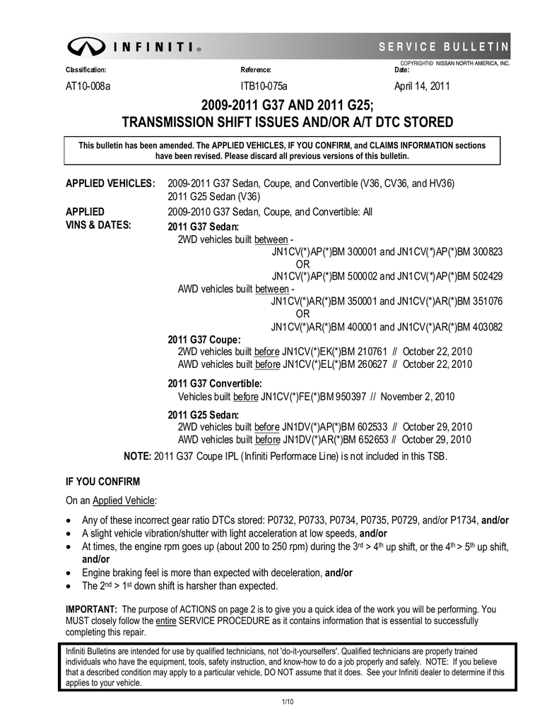 Nissan Service Bulletin