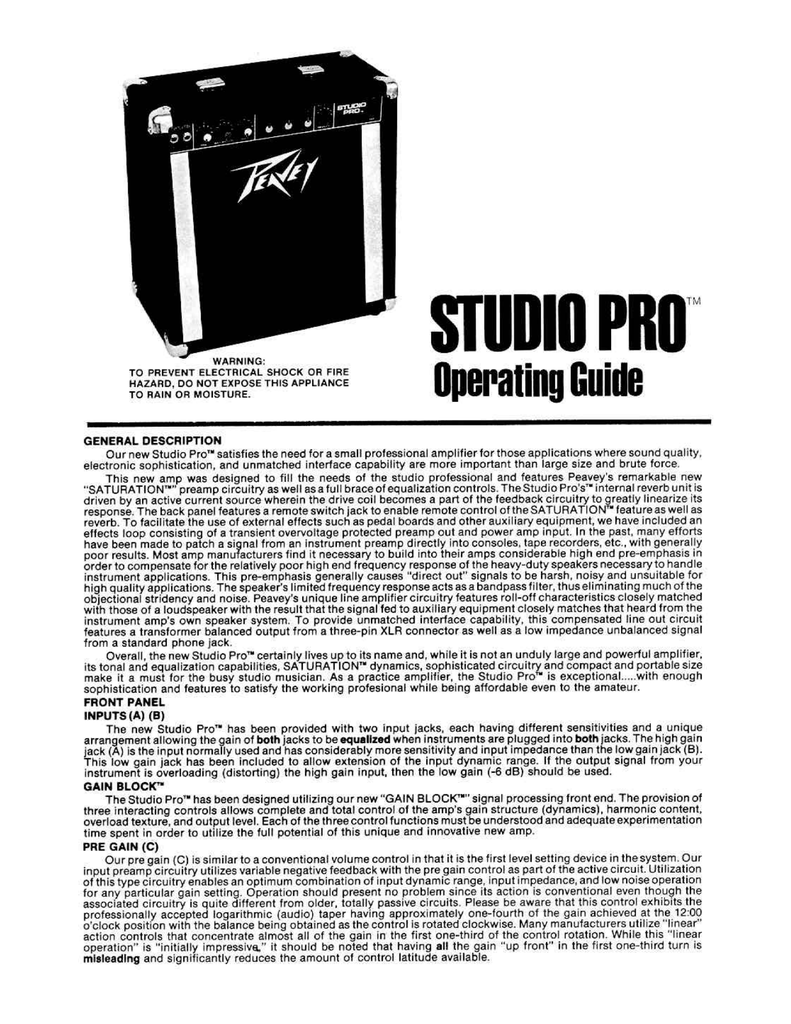 Peavey Studio Pro Owner Manual | Manualzz