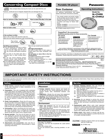 Panasonic SL-CT490 User Guide Manual | Manualzz