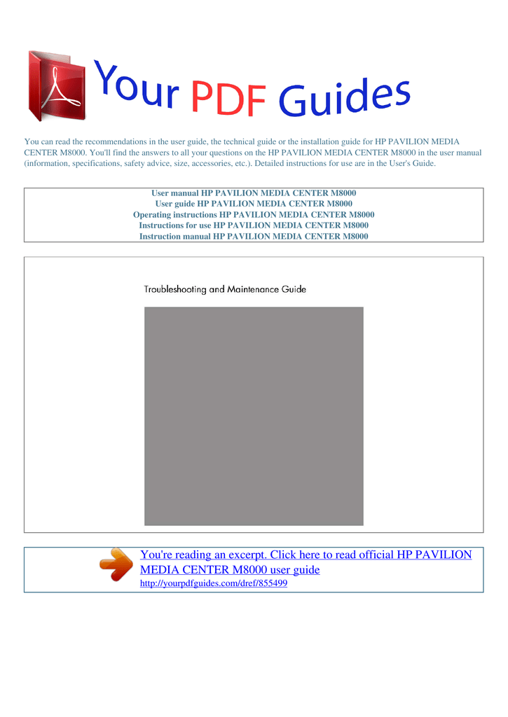 Operating Instructions Hp Pavilion Media Center M8000 Manualzz Com