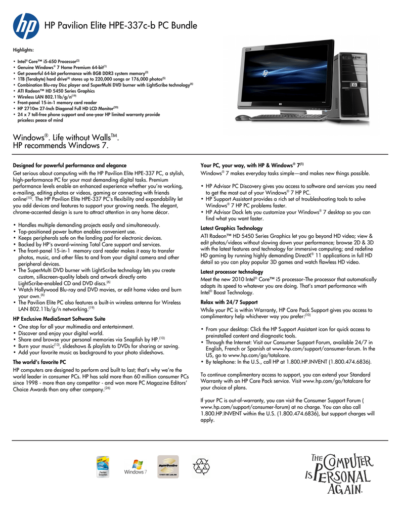 HP Pavilion Data Sheet | Manualzz