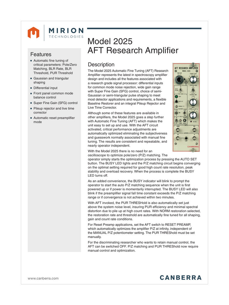 Model 2025 AFT Research Amplifier Data Sheet Manualzz