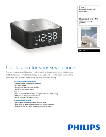 Product Datasheet | SB170/37 Philips Bluetooth speaker with clock radio | Manualzz
