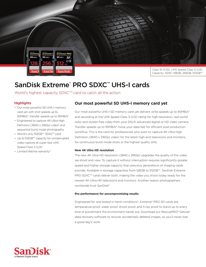 Sandisk Extreme Pro Sdxc Uhs Manualzz