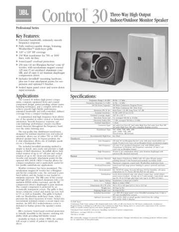 JBL Control 30 Specification Sheet | Manualzz