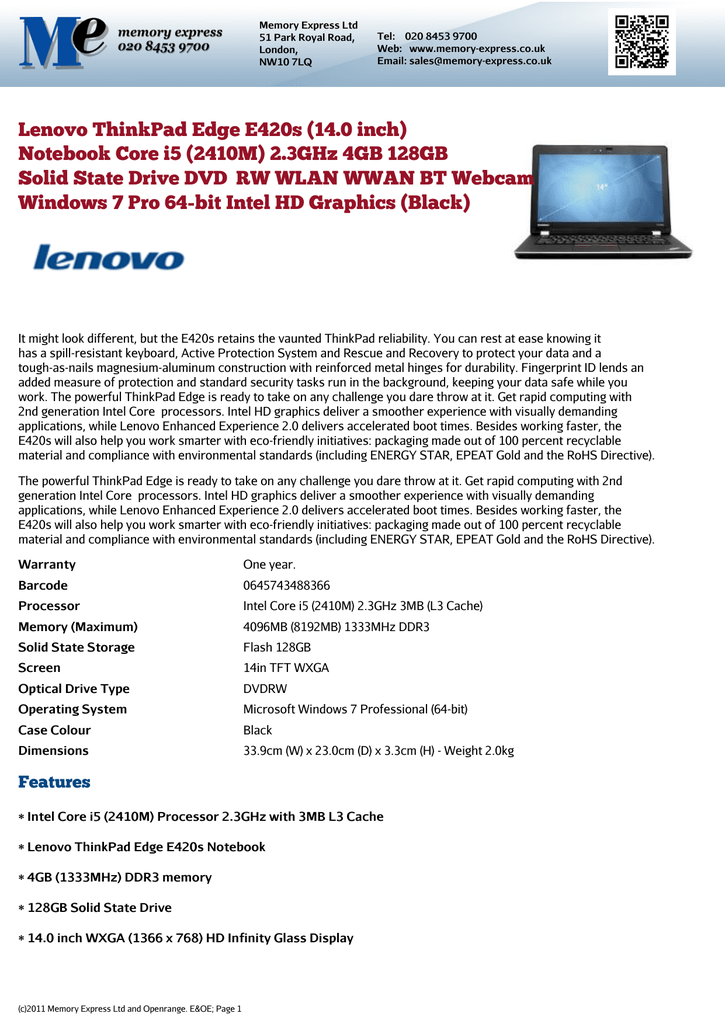 Lenovo Thinkpad Edge E4s 14 0 Inch Manualzz