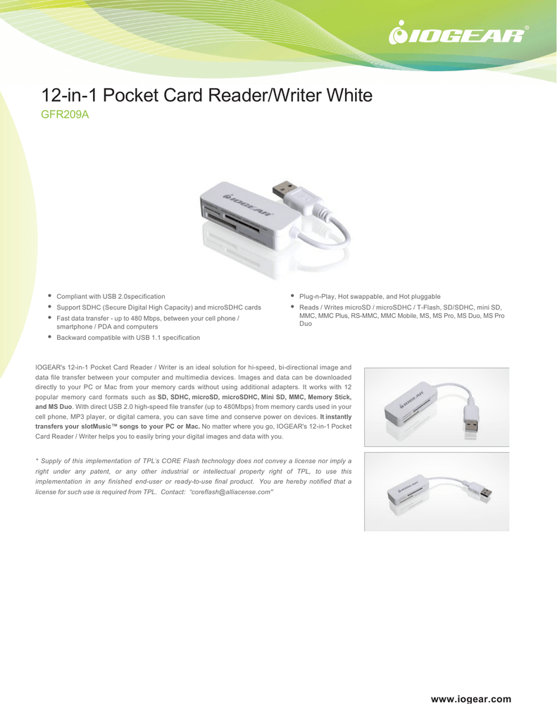 iogear 12 in 1 usb pocket card reader and writer