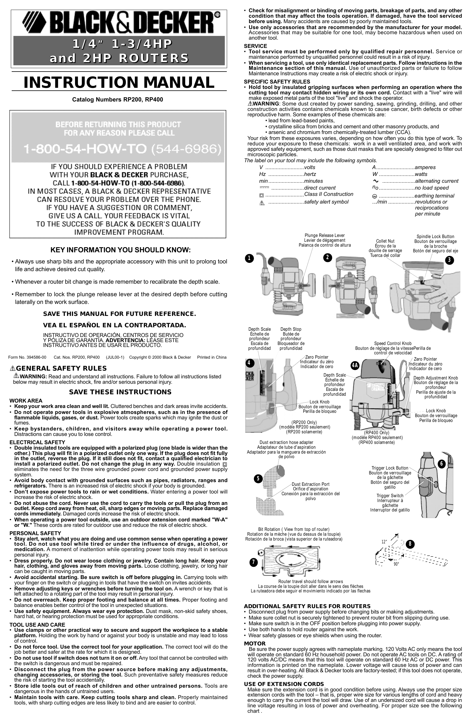 Black Decker RP200 1 3 4 plunge router Instruction manual Manualzz