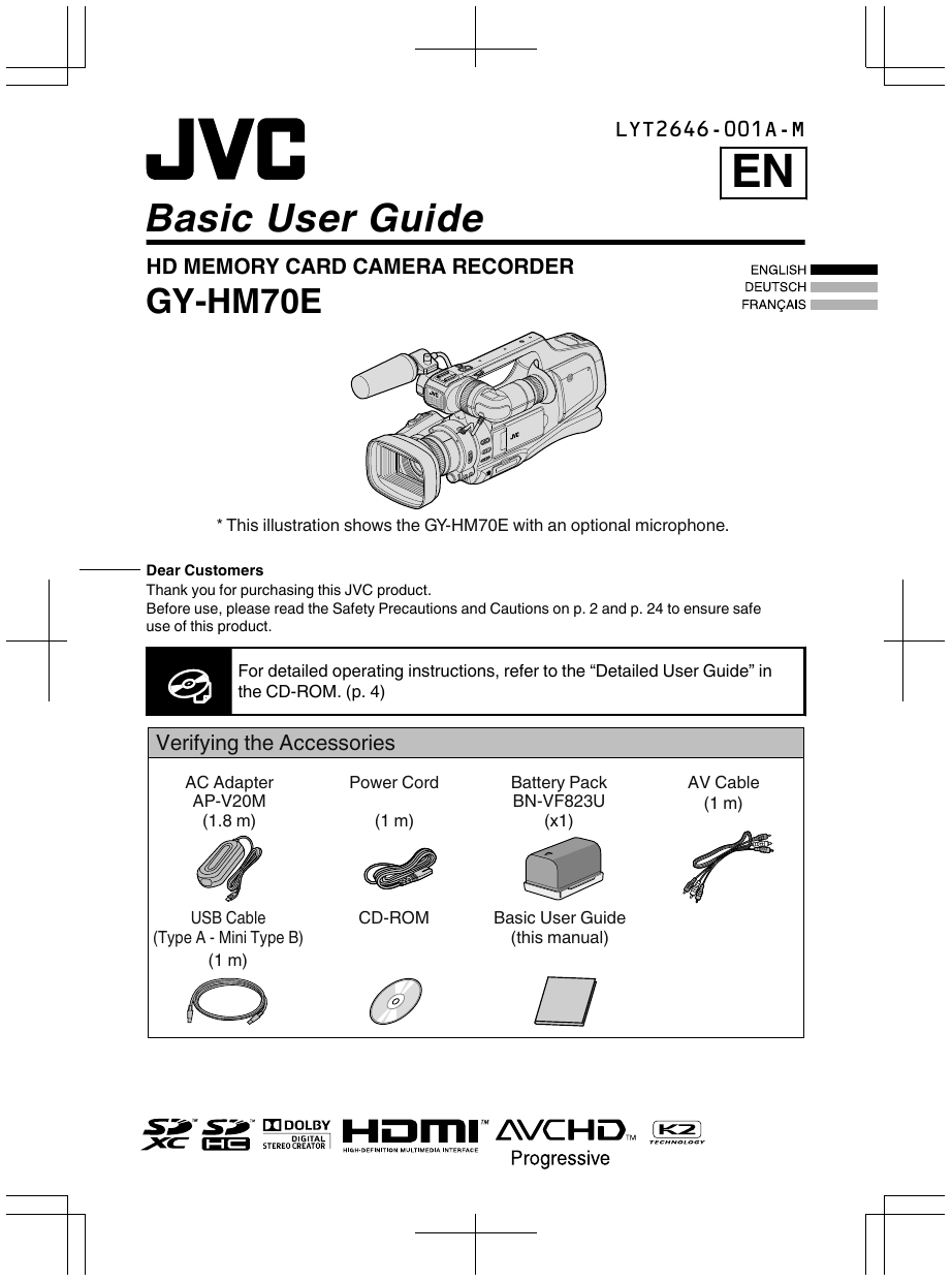 JVC GYHM70E Schouder gedragen HD camcorder User Guide Manualzz