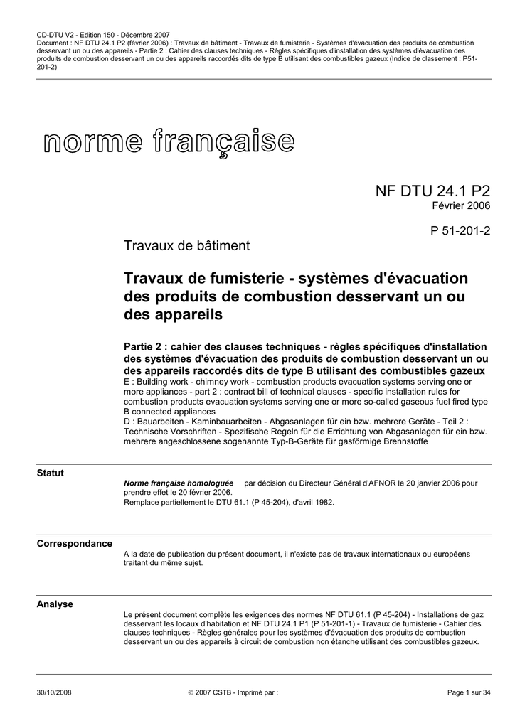 Nf Dtu 24.1 P2 Travaux De Fumisterie | Manualzz