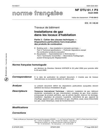 Nf Dtu 61.1 P3 Installations De Gaz Dans Les Locaux D`habitation | Manualzz