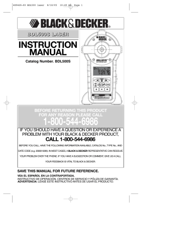 Black & Decker BDL190S Laser Instruction manual