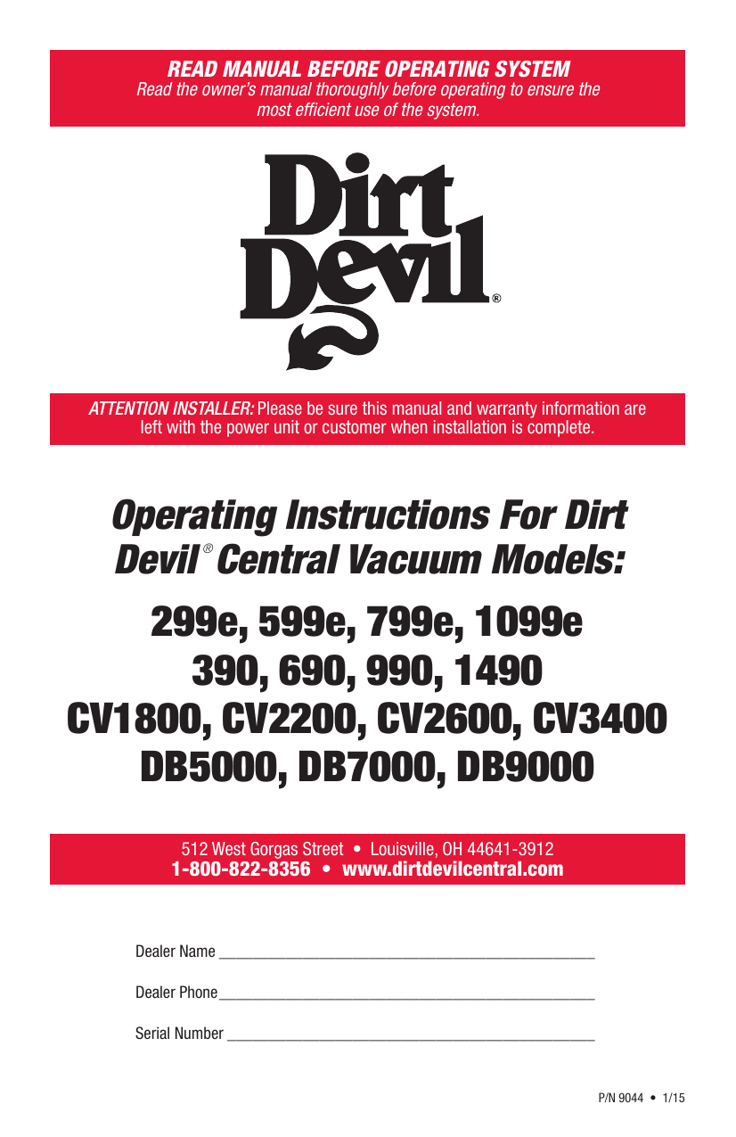 Operating Instructions For Dirt Devil Central Vacuum Manualzz